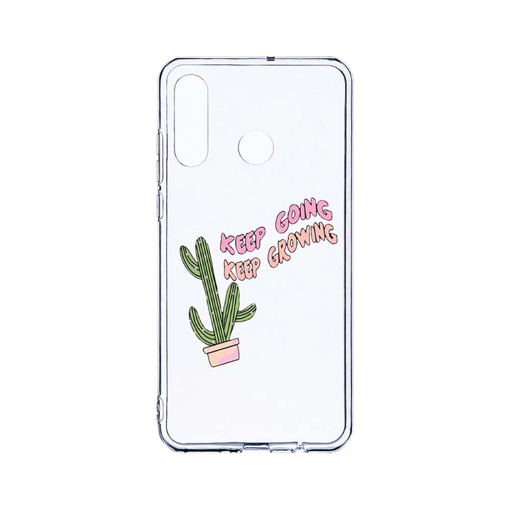 BestCase 2MM Clear Szilikon telefontok, Huawei P30 Lite, Keep Growing, Cactus, Kamera védelem, strapabíró, T 482