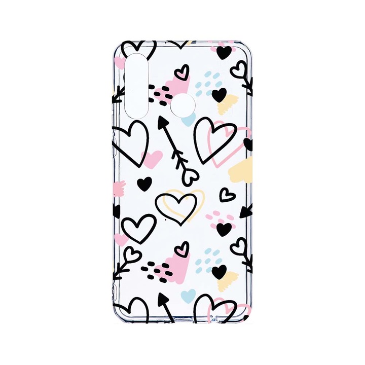 Силиконов калъф BestCase за Huawei P30 Lite, Love Symbols, Camera Protection, Clear Silicon 2.0MM, T 764