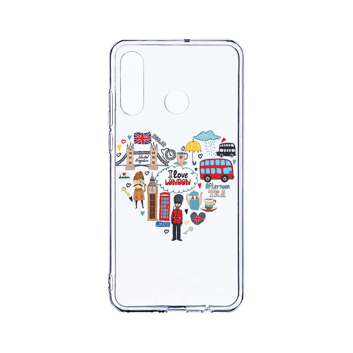Силиконов калъф BestCase за Huawei P30 Lite, I Love London, Camera Protection, Clear Silicon 2.0MM, T 732