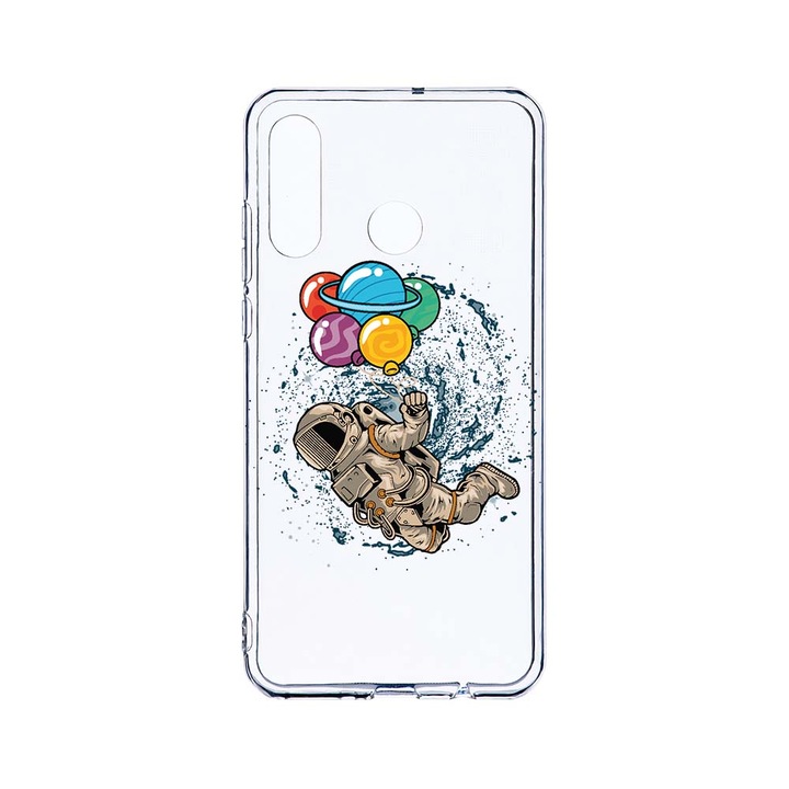 BestCase 2MM Clear Szilikon telefontok, Huawei P30 Lite, Happy Astronaut, Kamera védelem, strapabíró, T 773