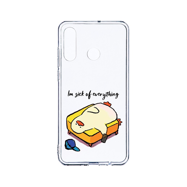 Силиконов калъф BestCase за Huawei P30 Lite, I'm Sick Of Everything, Camera Protection, Clear Silicon 2.0MM, T 999