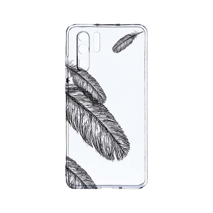 Силиконов калъф BestCase за Huawei P30 Pro, Feathers BW, Camera Protection, Clear Silicon 2.0MM, T 18