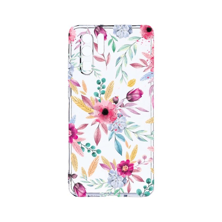 Силиконов калъф BestCase за Huawei P30 Pro, Happy Flowers, Camera Protection, Clear Silicon 2.0MM, T 69