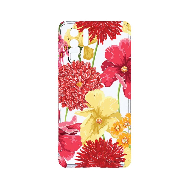 Силиконов калъф BestCase за Huawei P30 Pro, Red Yellow Flowers, Camera Protection, Clear Silicon 2.0MM, T 634