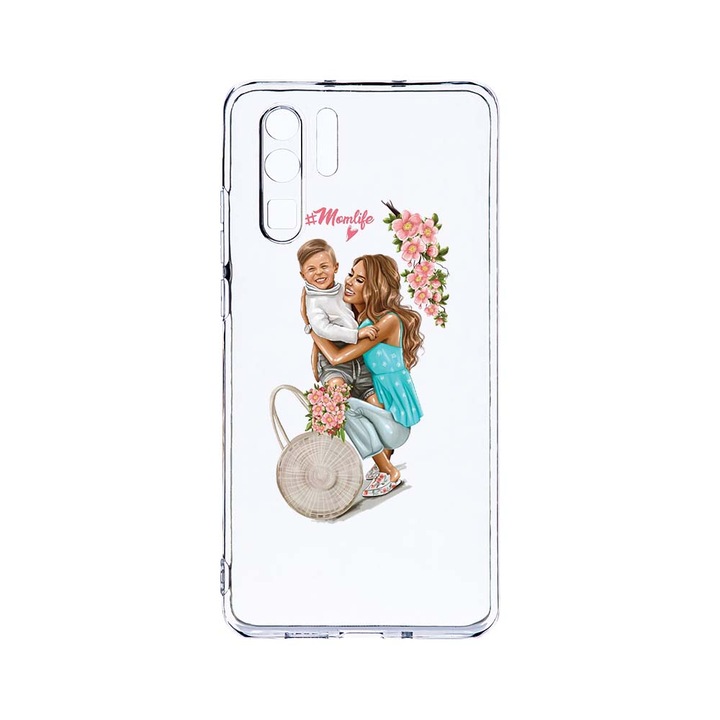 Силиконов калъф BestCase за Huawei P30 Pro, Mom Life With a Boy, Camera Protection, Clear Silicon 2.0MM, T 559