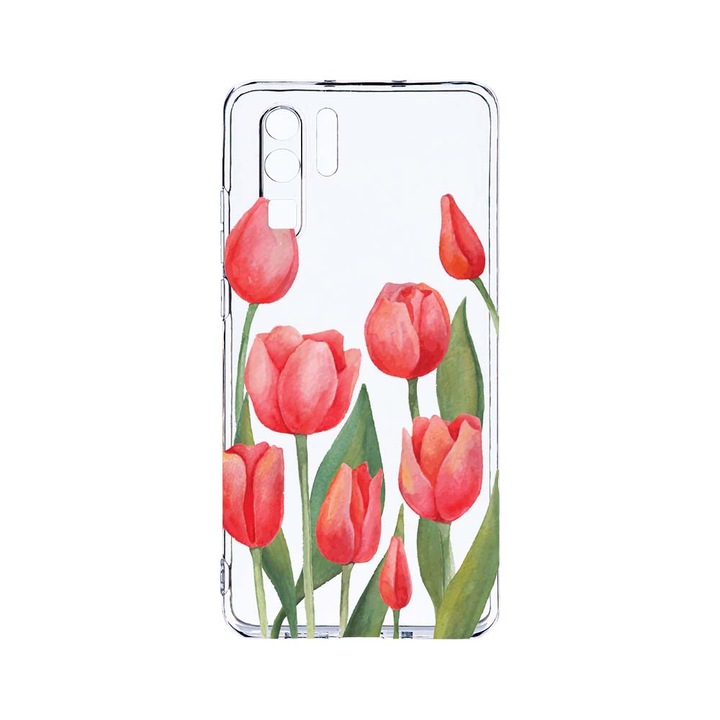 Силиконов калъф BestCase за Huawei P30 Pro, Red Tulips, Camera Protection, Clear Silicon 2.0MM, T 633