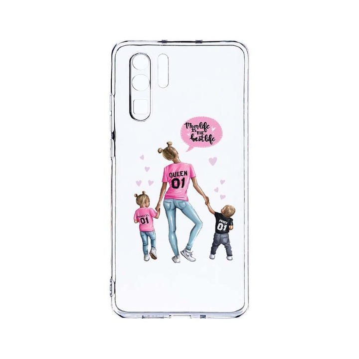 Силиконов калъф BestCase за Huawei P30 Pro, Mom Life Boy And Girl, Camera Protection, Clear Silicon 2.0MM, T 557