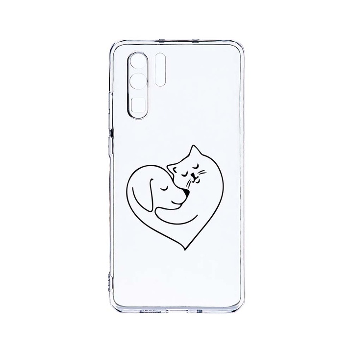 Силиконов калъф BestCase за Huawei P30 Pro, Dog And Cat Love, Camera Protection, Clear Silicon 2.0MM, T 739