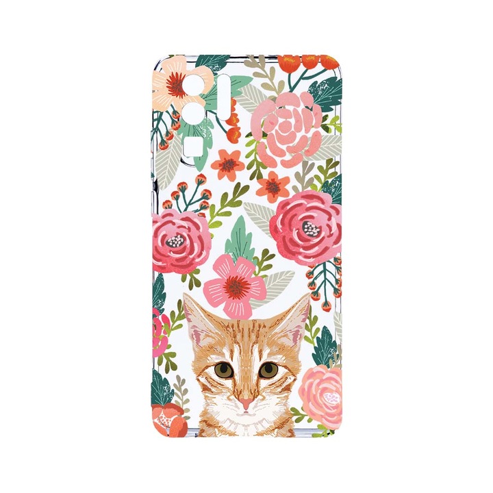 Силиконов калъф BestCase за Huawei P30 Pro, Cat and Flowers, Camera Protection, Clear Silicon 2.0MM, T 638