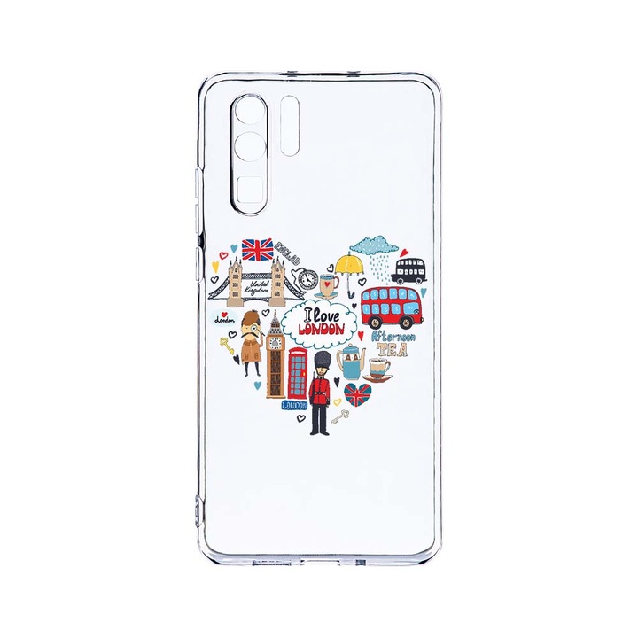 Силиконов калъф BestCase за Huawei P30 Pro, I Love London, Camera Protection, Clear Silicon 2.0MM, T 732