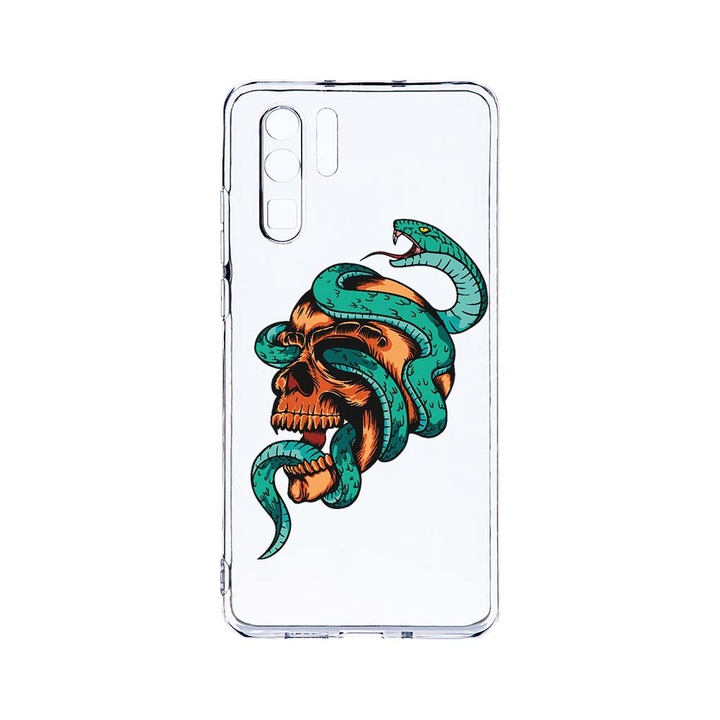 Силиконов калъф BestCase за Huawei P30 Pro, Skull, Camera Protection, Clear Silicon 2.0MM, T 831