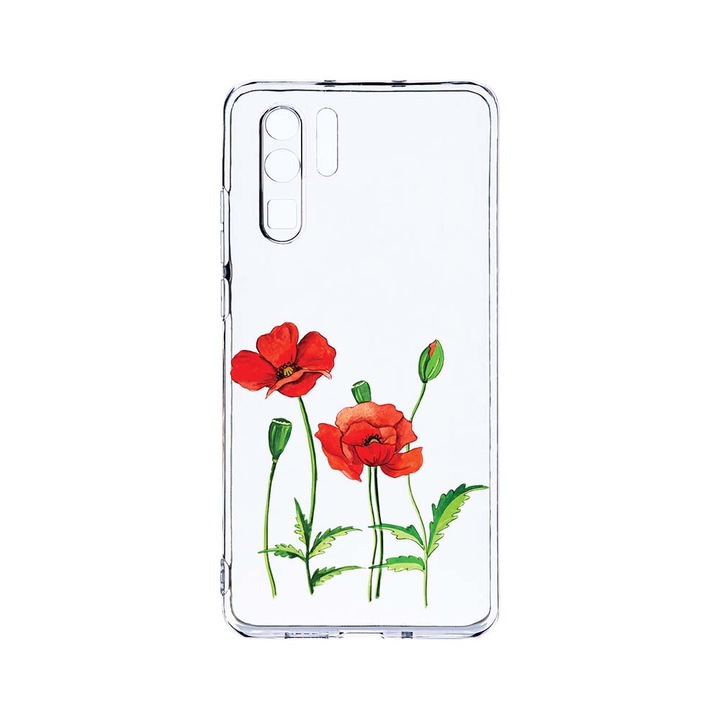 Силиконов калъф BestCase за Huawei P30 Pro, Red Poppy, Camera Protection, Clear Silicon 2.0MM, T 643