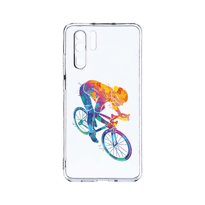 Силиконов калъф BestCase за Huawei P30 Pro, Cyclist Colorful, Camera Protection, Clear Silicon 2.0MM, T 793