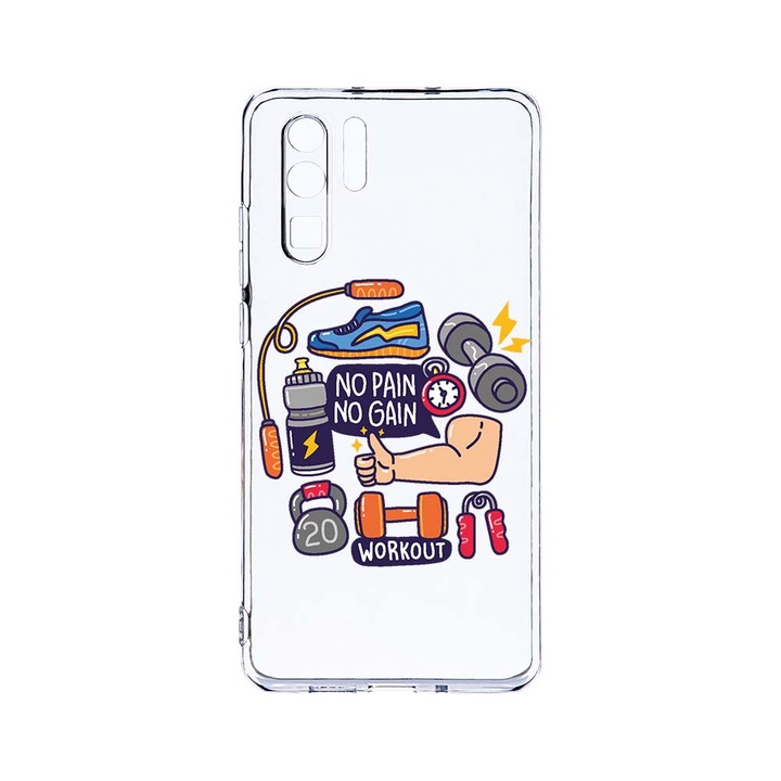 Силиконов калъф BestCase за Huawei P30 Pro, No Pain No Gain, Camera Protection, Clear Silicon 2.0MM, T 783