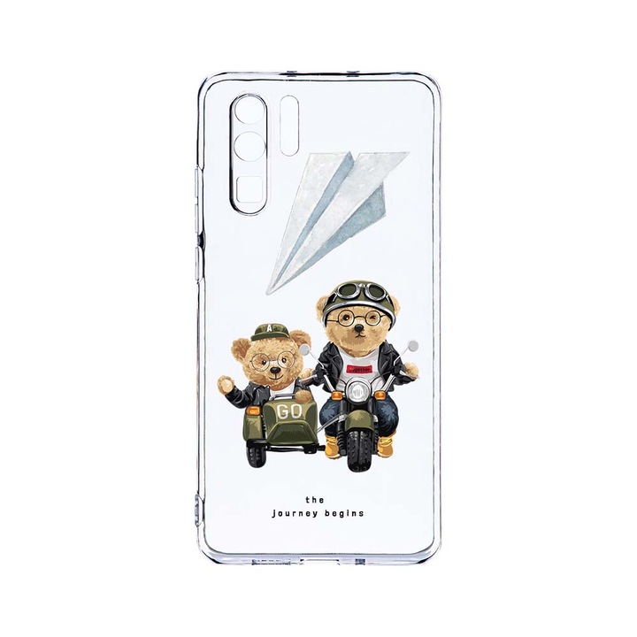 Силиконов калъф BestCase за Huawei P30 Pro, Teddy On The Road, Camera Protection, Clear Silicon 2.0MM, T 932