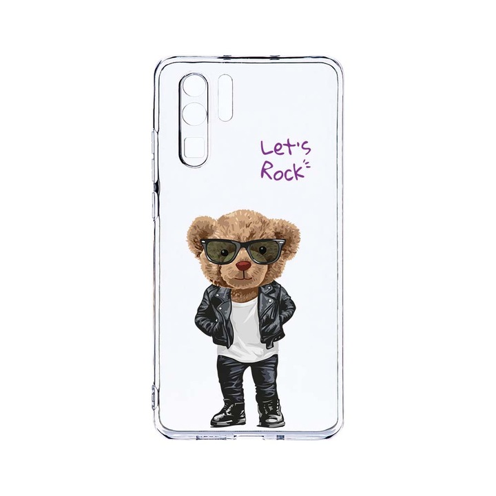 Силиконов калъф BestCase за Huawei P30 Pro, Let's Rock Teddy Bear, Camera Protection, Clear Silicon 2.0MM, T 929