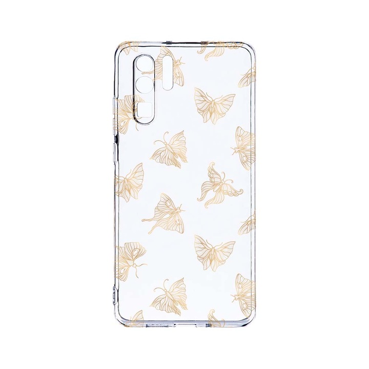 Силиконов калъф BestCase за Huawei P30 Pro, Gold Butterfly, Camera Protection, Clear Silicon 2.0MM, T 919