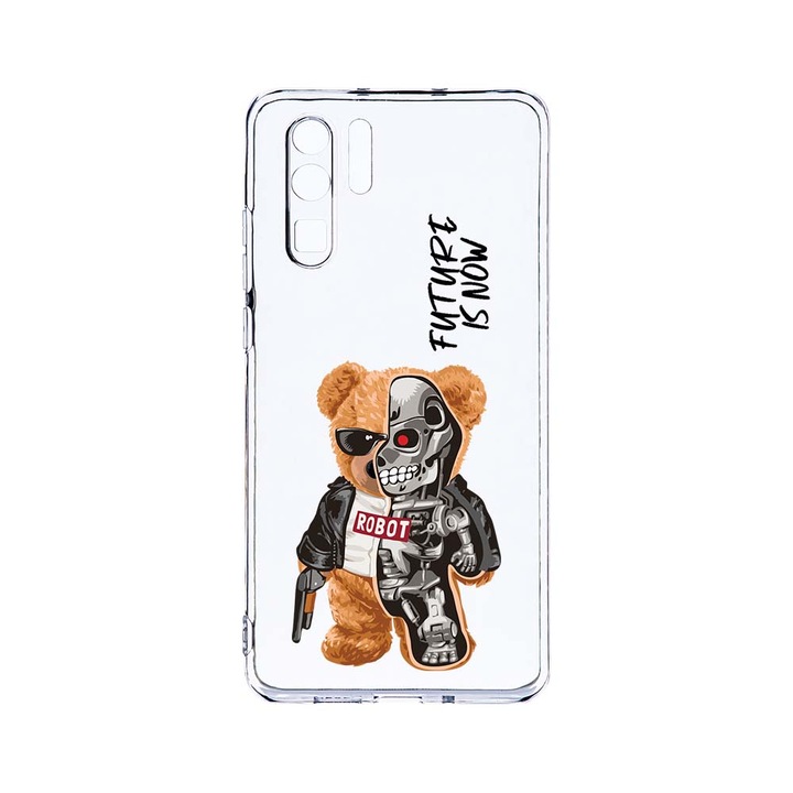Силиконов калъф BestCase за Huawei P30 Pro, Half Robot Half Teddy Bear, Camera Protection, Clear Silicon 2.0MM, T 931