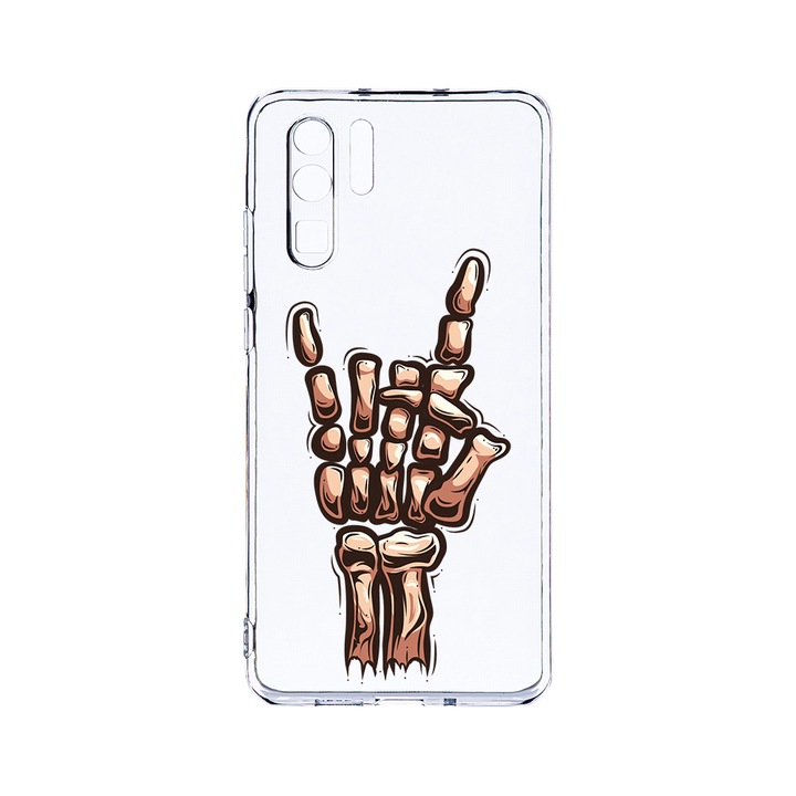 Силиконов калъф BestCase за Huawei P30 Pro, Skeleton Hand FU, Camera Protection, Clear Silicon 2.0MM, T 964