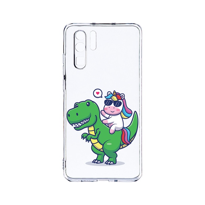 Силиконов калъф BestCase за Huawei P30 Pro, Dino Rider Unicorn, Camera Protection, Clear Silicon 2.0MM, T 993