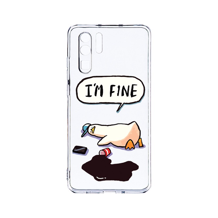 Силиконов калъф BestCase за Huawei P30 Pro, Duck Life - I'm Fine, Camera Protection, Clear Silicon 2.0MM, T 963
