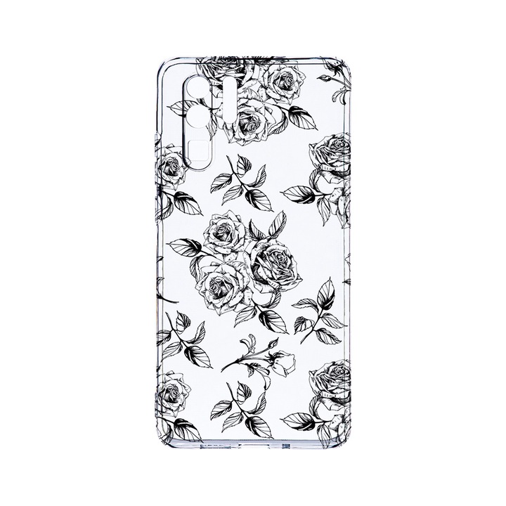 Силиконов калъф BestCase за Huawei P30 Pro, Black Roses, Camera Protection, Clear Silicon 2.0MM, T 1045