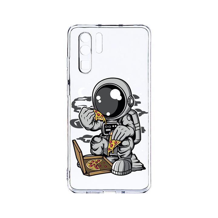 Силиконов калъф BestCase за Huawei P30 Pro, Astronaut Pizza, Camera Protection, Clear Silicon 2.0MM, T 1004