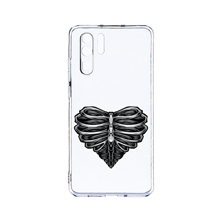 Силиконов калъф BestCase за Huawei P30 Pro, Skeleton Heart, Camera Protection, Clear Silicon 2.0MM, T 1024