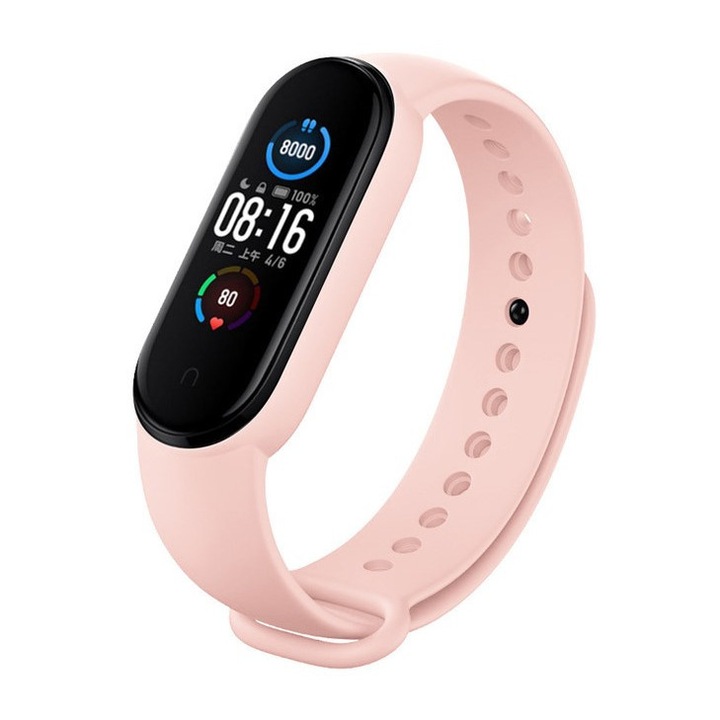 Okos Egészség karkötő M8, smart aktivitásmérő, színes LCD kijelző, vízálló, lépésszámláló, pulzus, vérnyomás, véroxigénszint mérés, sétához és sporthoz, pink