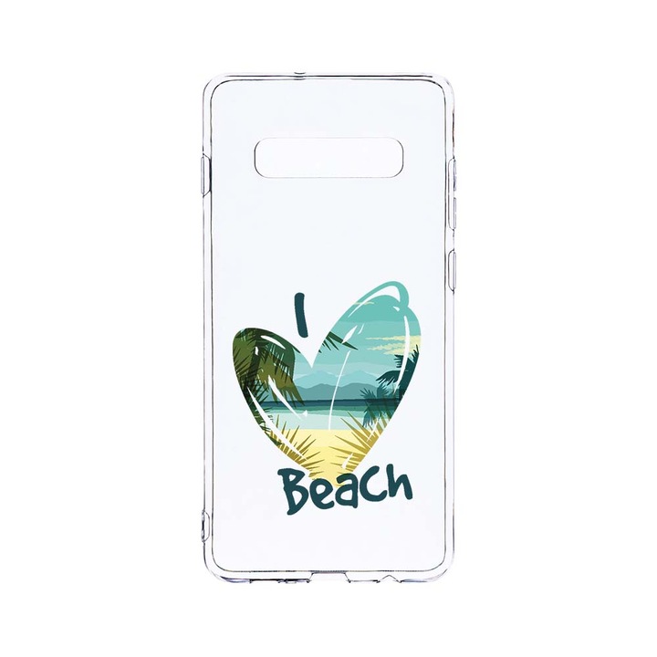 Силиконов калъф BestCase за Samsung Galaxy S10 Plus, I Love Beach, Camera Protection, Clear Silicon 2.0MM, T 835