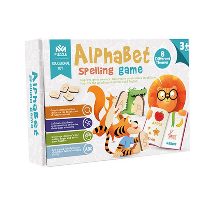 Joc educativ, Lemn, Alfabet, Multicolor, 3+