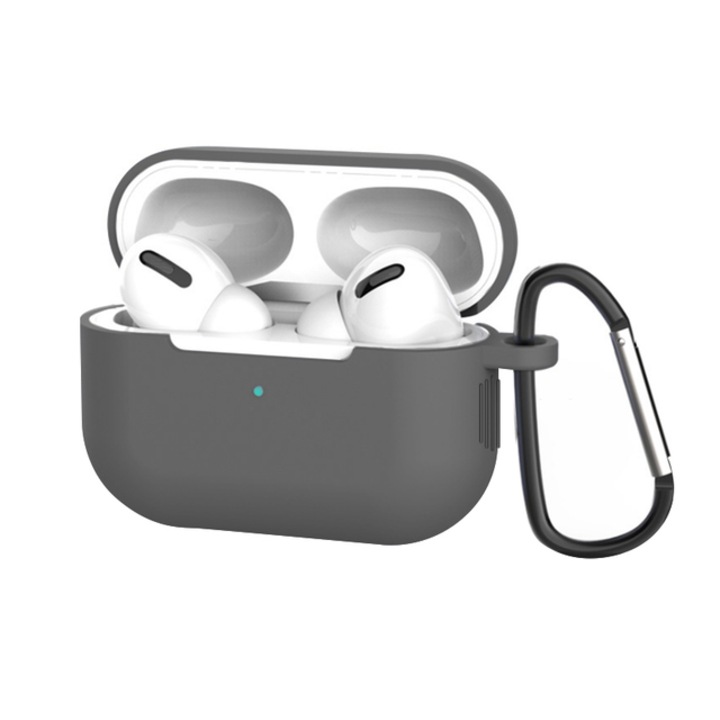 Husă protecție pentru AirPods Pro 3, REDZ Accessories, silicon, gri, 3 mm, cu carabină