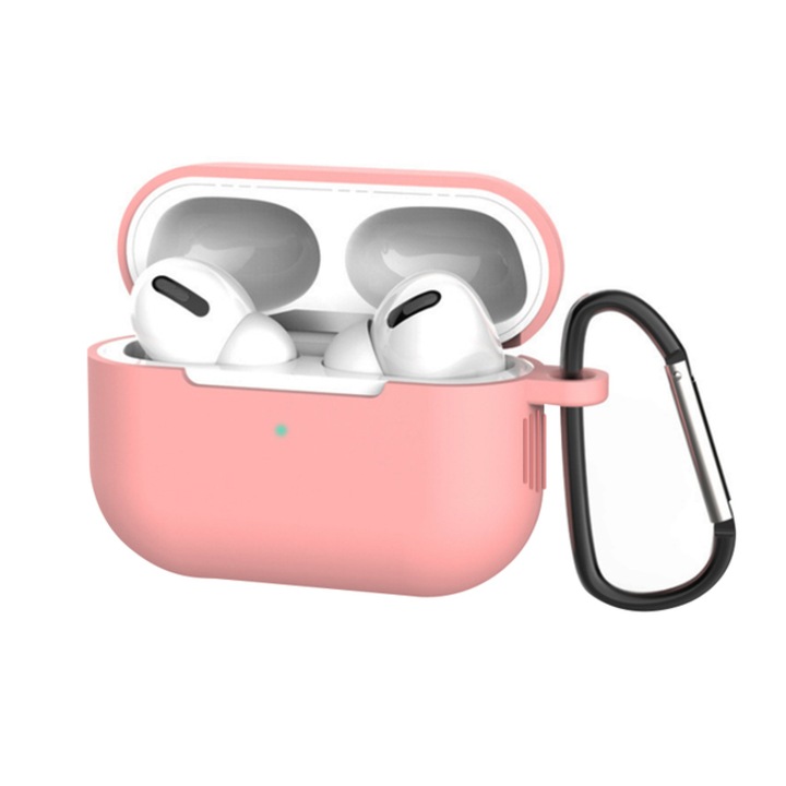 Husă protecție pentru AirPods Pro 3, REDZ Accessories, silicon, roz, set cu carabină