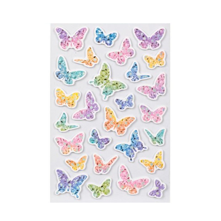 Комплект стикери за стена, 27 3D пеперуди, многоцветни