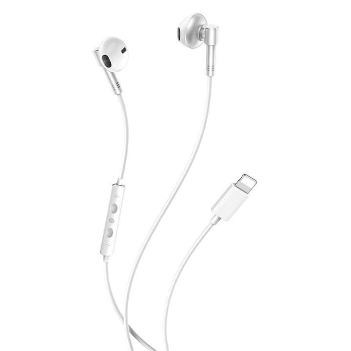 Vezetékes audio fejhallgató, G-Tech EP61, mikrofon, Lightning porttal kompatibilis, 1,2 m-es kábel, hangerőszabályzó, fehér