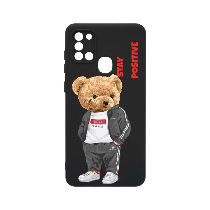 BestCase Premium Liquid Szilikon telefontok, Samsung Galaxy A21s, Stay Positive - Teddy Bear, 1.2MM, kamera védelem, mikroszálas puha belső, PB 926