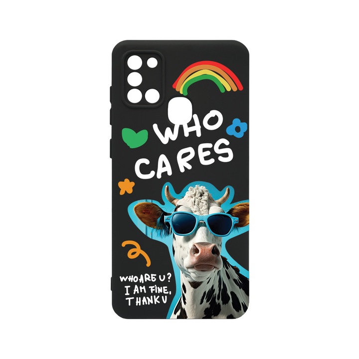 BestCase Premium Liquid Szilikon telefontok, Samsung Galaxy A21s, Cool Cow - Who Cares?, 1.2MM, kamera védelem, mikroszálas puha belső, PB 975
