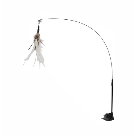 Jucarie Pisici - cu ventuza, pene colorate si clopotei, Tip Undita 90 cm