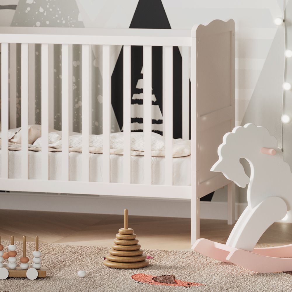 Pat bebelusi Tobi, Lemn Pin, 124 x 87 x 65, Alb - eMAG.ro