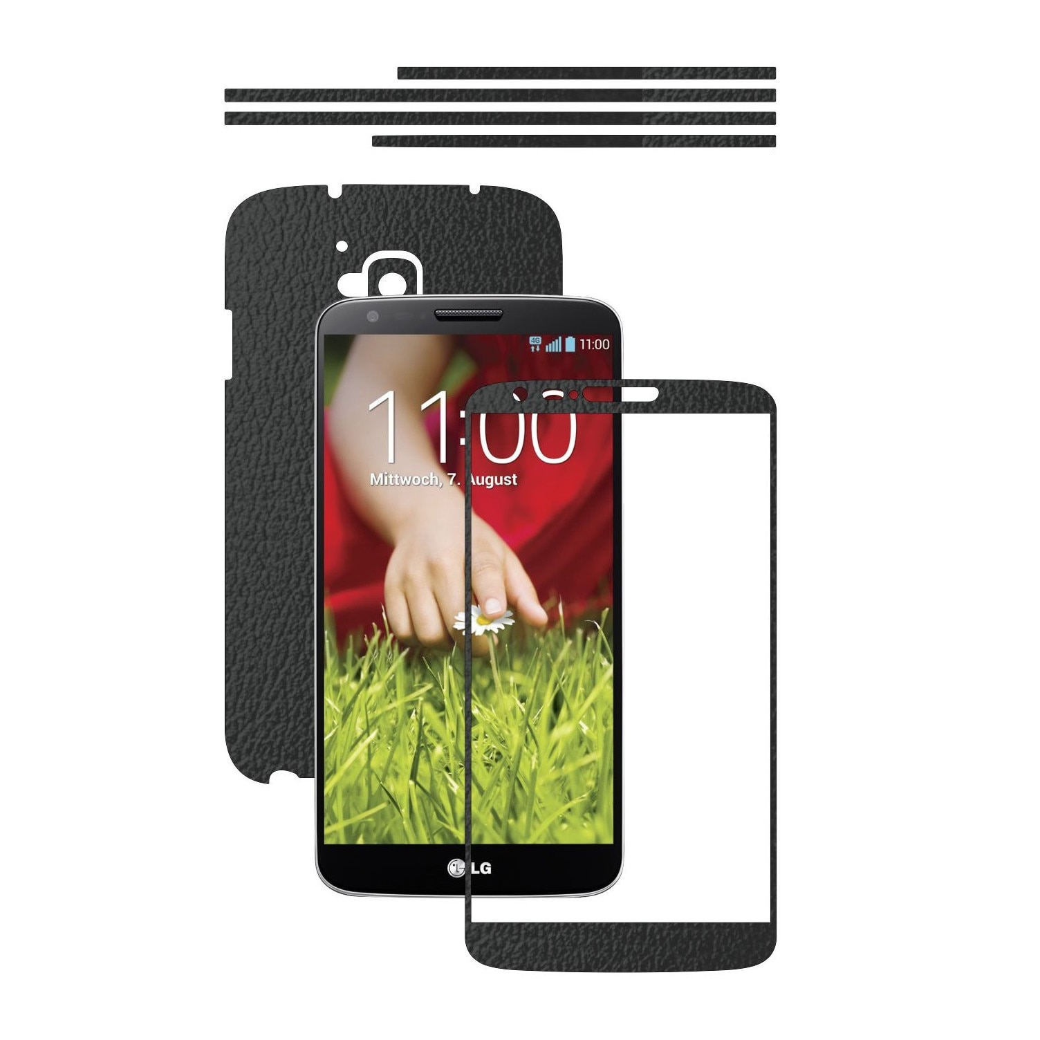 Folie de protectie Carbon Skinz, Husa de tip Skin Adeziv pentru Carcasa, Piele Neagra dedicata LG G2