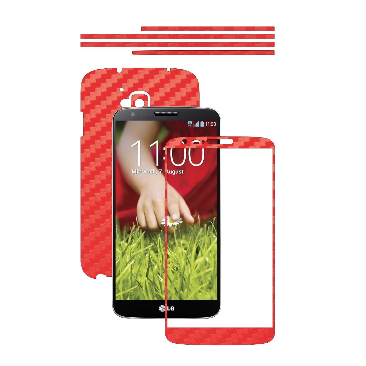 Folie de protectie Carbon Skinz, Husa de tip Skin Adeziv pentru Carcasa, Carbon Rosu dedicata LG G2