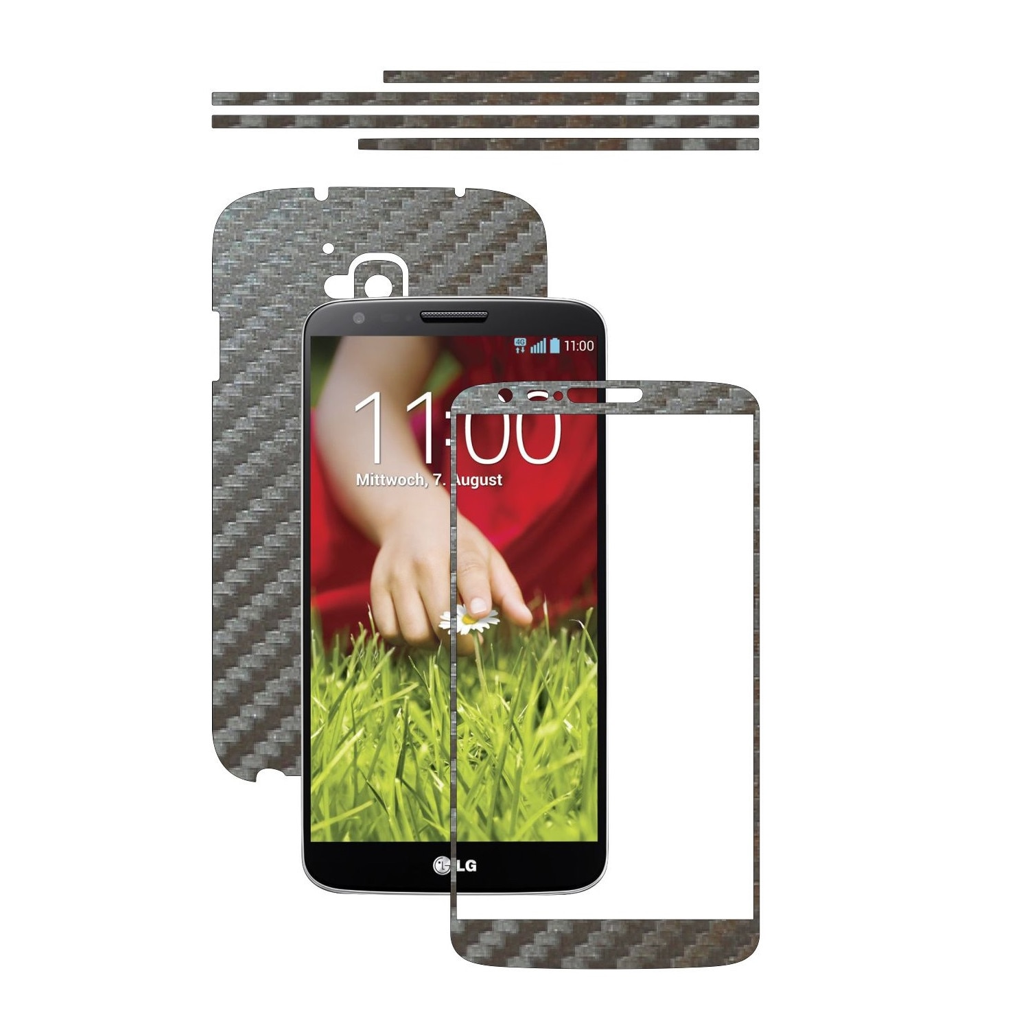 Folie de protectie Carbon Skinz, Husa de tip Skin Adeziv pentru Carcasa, Carbon Gri Argintiu dedicata LG G2
