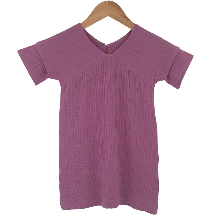 Rochita dreapta cu maneca dublata, din muselina, Lavanda