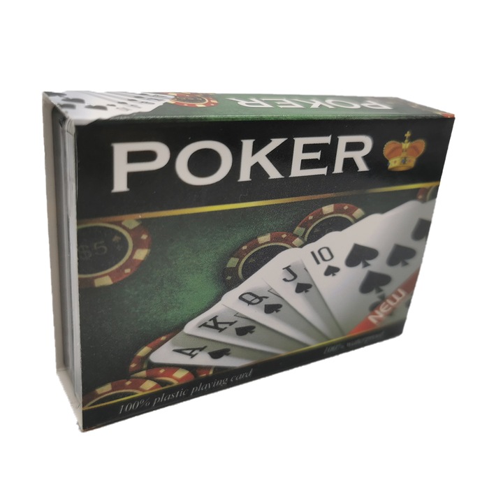 Set 54 carti de joc clasice, pentru Poker, carton plastifiat gros de 360gmp, in cutie de plastic, VisionXXI