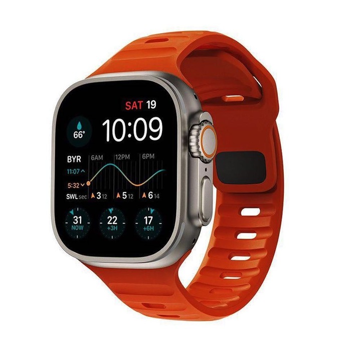 Силиконова каишка за Apple Watch 42мм, 44мм, 45мм, Ultra 49мм, Tech-Protect Iconband Line Silicone Sport Band, оранжев