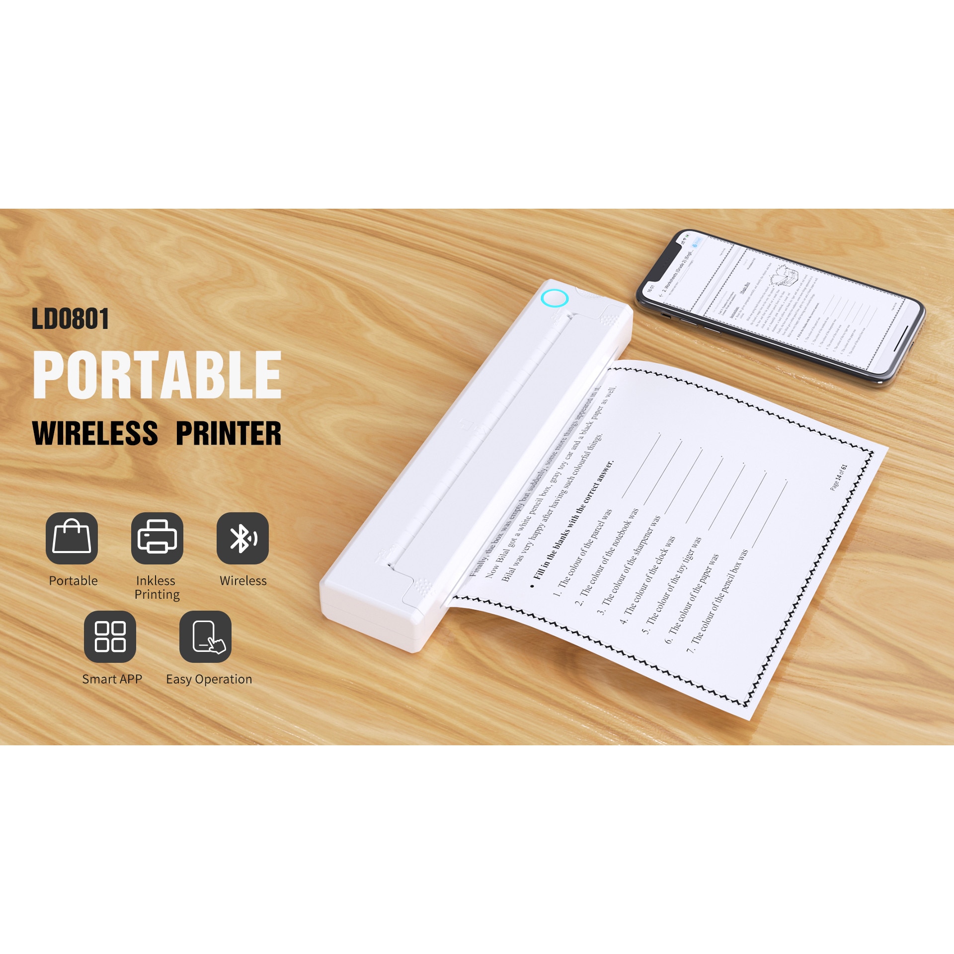 Мини термопринтер, A4, A5, Bluetooth, USB, с приложение за смартфон ...