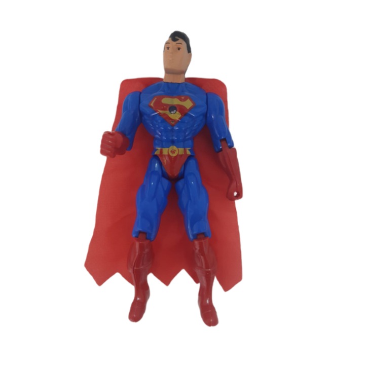 Figurina Genadis Superman luminoasa din plastic netoxic, cu inaltimea de 19 cm, in culorile albastru si rosu
