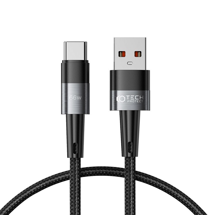 Cablu pentru incarcare si transfer de date TECH-PROTECT UltraBoost, USB/USB Type-C, 66W, 6A, 25cm, Gri