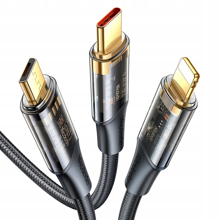 Mcdodo Micro Usb Kábel, Iphone-Hoz, Usb-C 3In1 6A 100W, Fekete