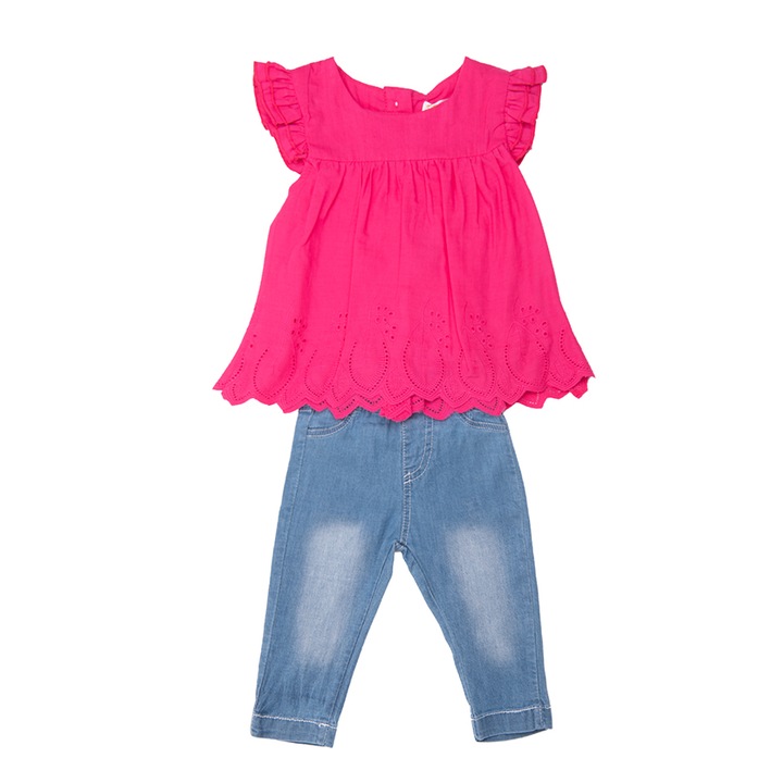 Compleu fete Babybol, bluza si pantaloni denim, fucsia, Fucsia